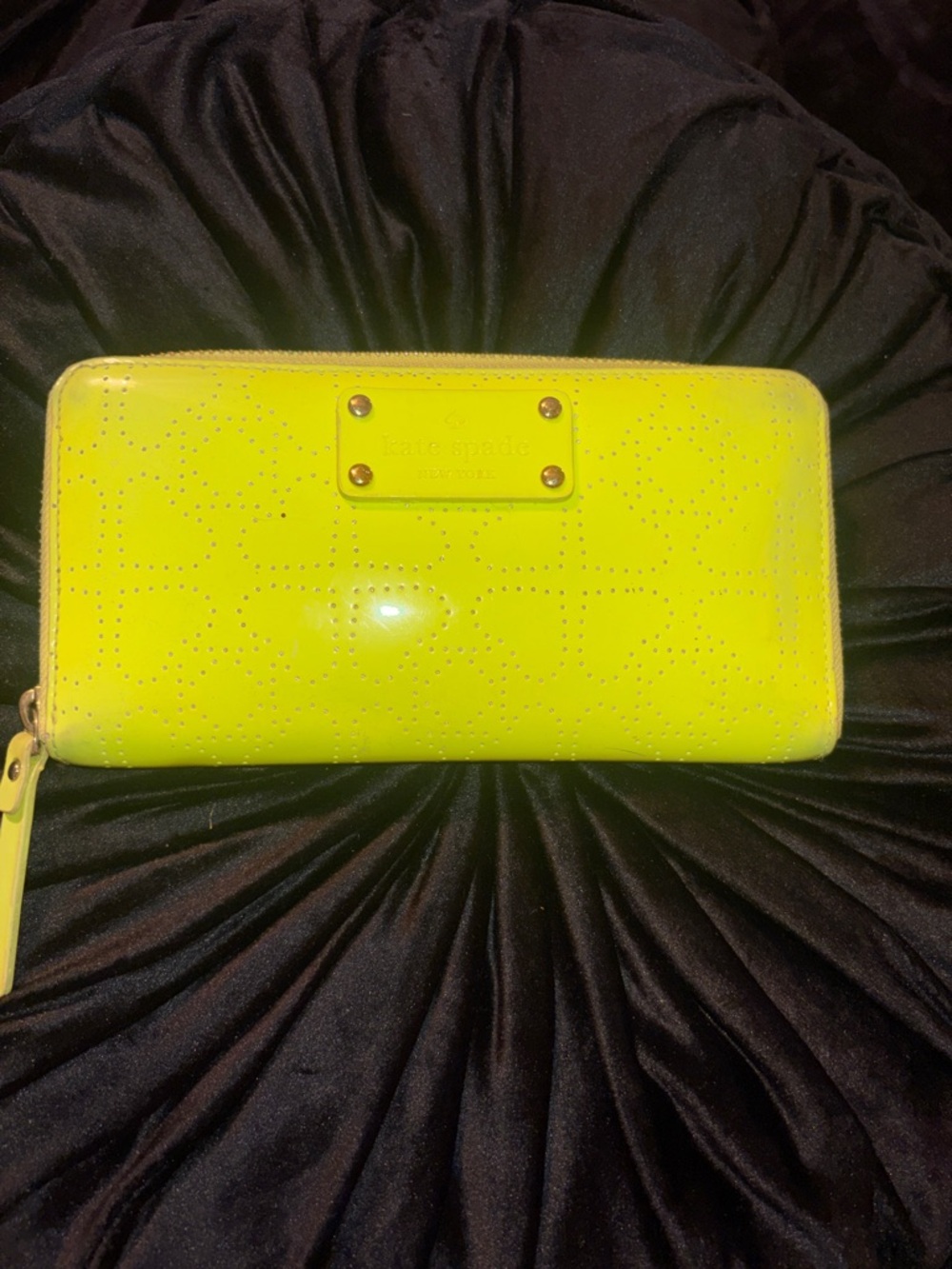 kate spade Neon Yellow Patent Perforated Zip Wallet